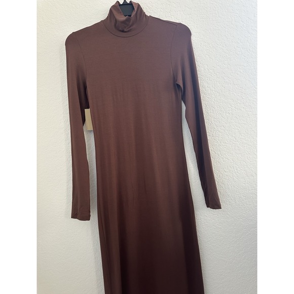 Aritzia Wilfred Womens Gemini Mock Neck L/S Dress S Cocoa Bean‎ Office Siren NWT - Picture 2 of 10